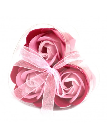 Boîte de 3 Roses de Savon Coeur - Rose