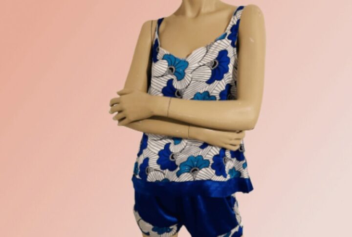 Ensemble Top + short soie imprimée et satin