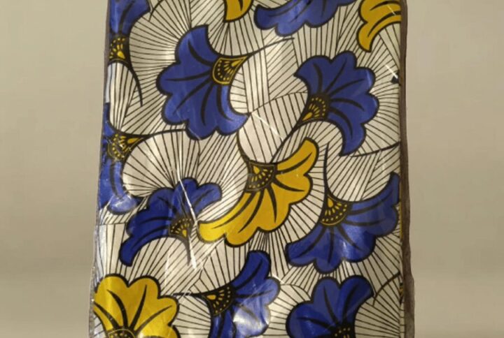 Tissu wax satin soie Fleurs de mariage bleu et jaune