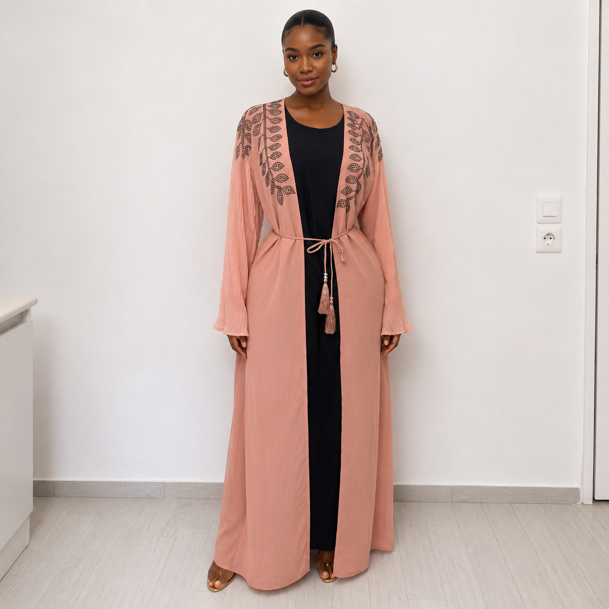 Abaya manches papillon rose