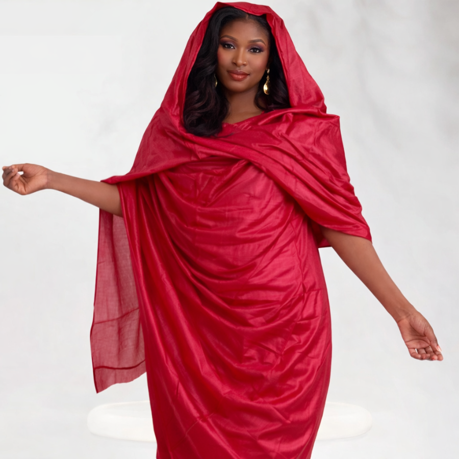 Melhfa couleur unie rouge