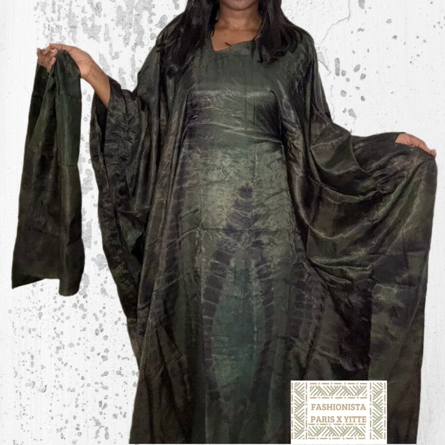 Robe soie Kampala vert foncé et noire