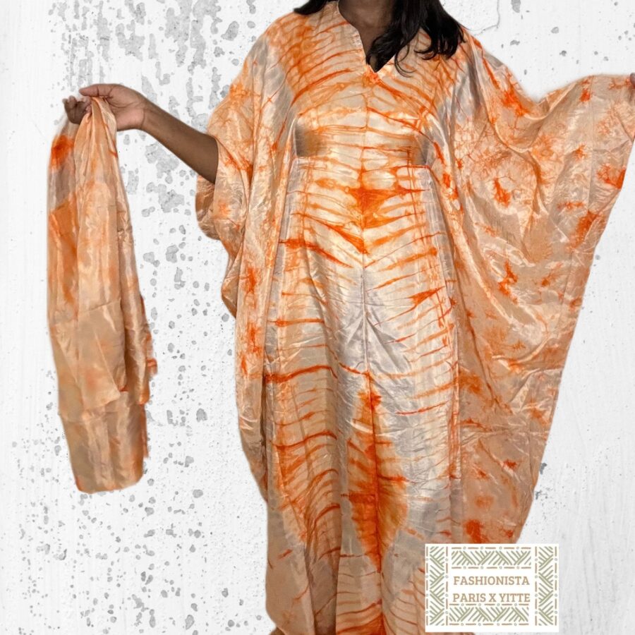 Robe soie Kampala orange et beige