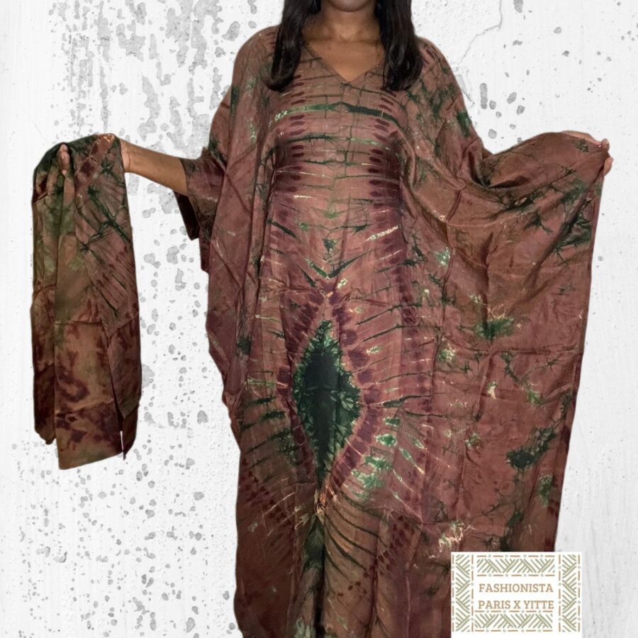 Robe soie Kampala marron et vert