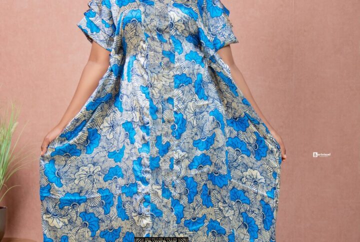 Robe Soie Imprimée – Bleu et Gris