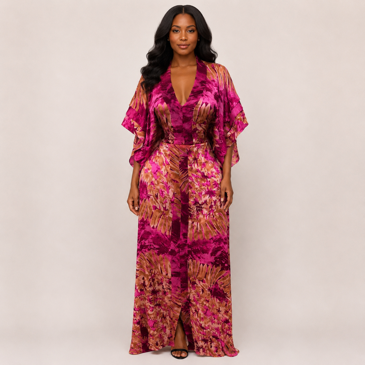 Robe soie imprimée rose