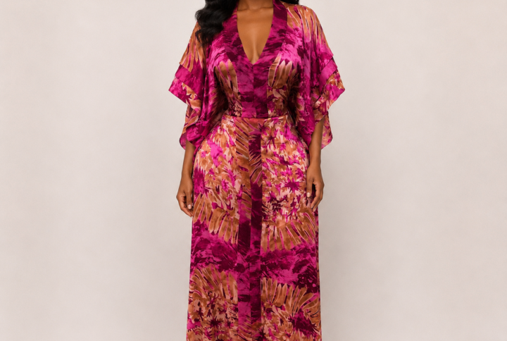 Robe soie imprimée rose