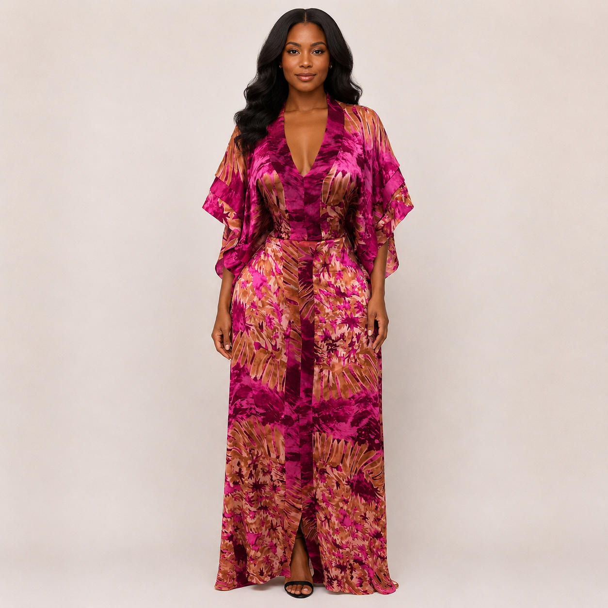 Robe soie imprimée rose