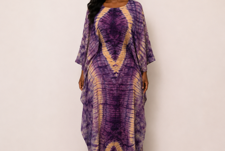 Robe Soie Kampala – Violet et Beige