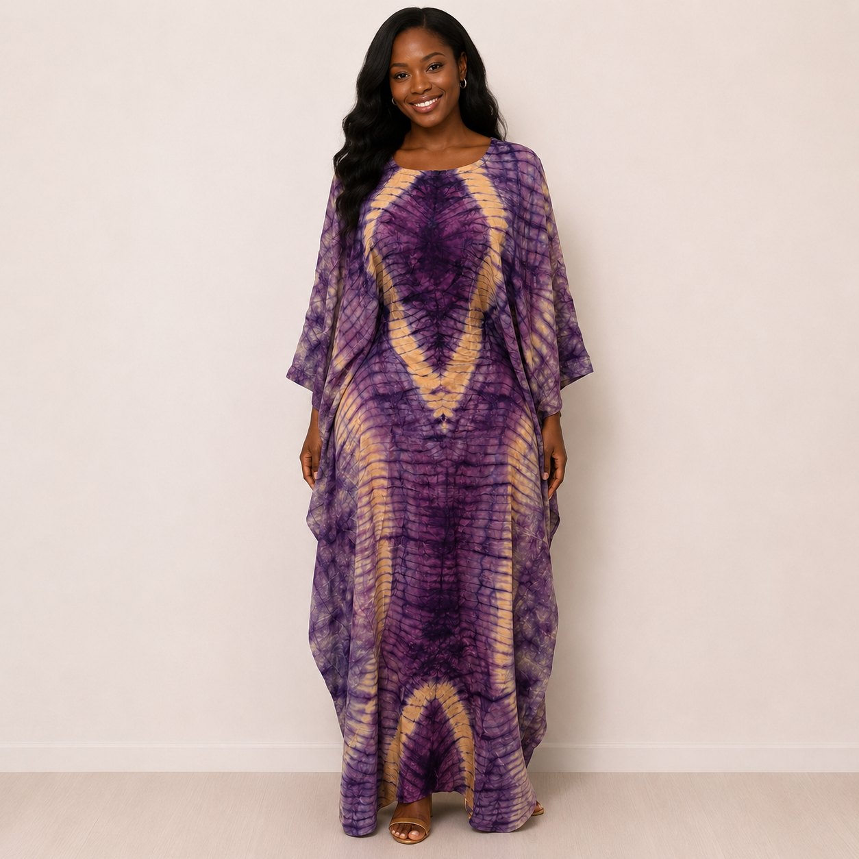 Robe Soie Kampala – Violet et Beige