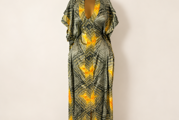 Robe soie imprimée verte