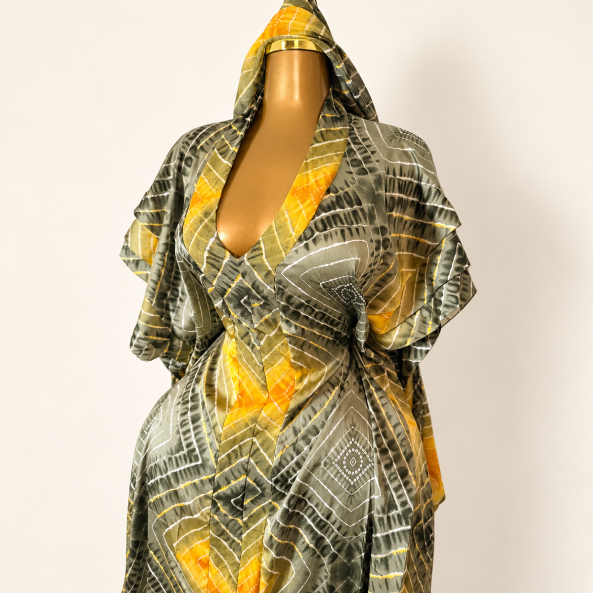 Robe soie imprimée verte