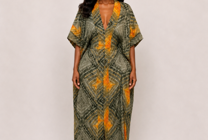 Robe soie imprimée marron et violet