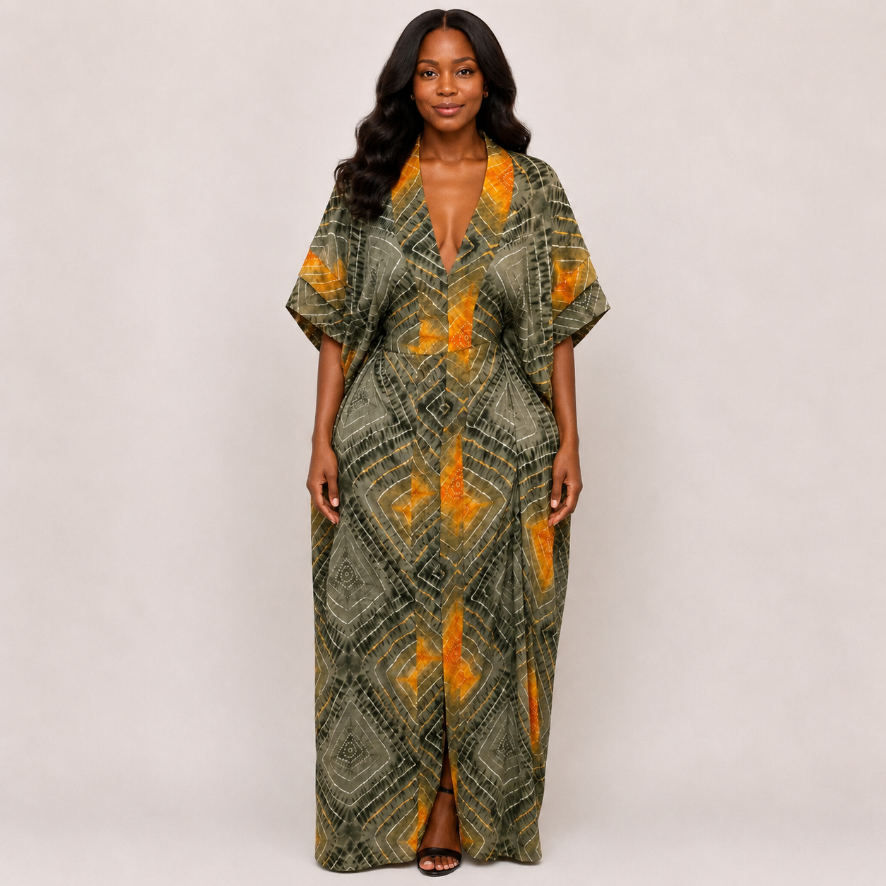 Robe soie imprimée marron et violet