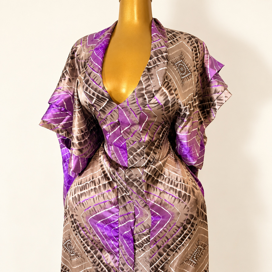 Robe soie imprimée violette