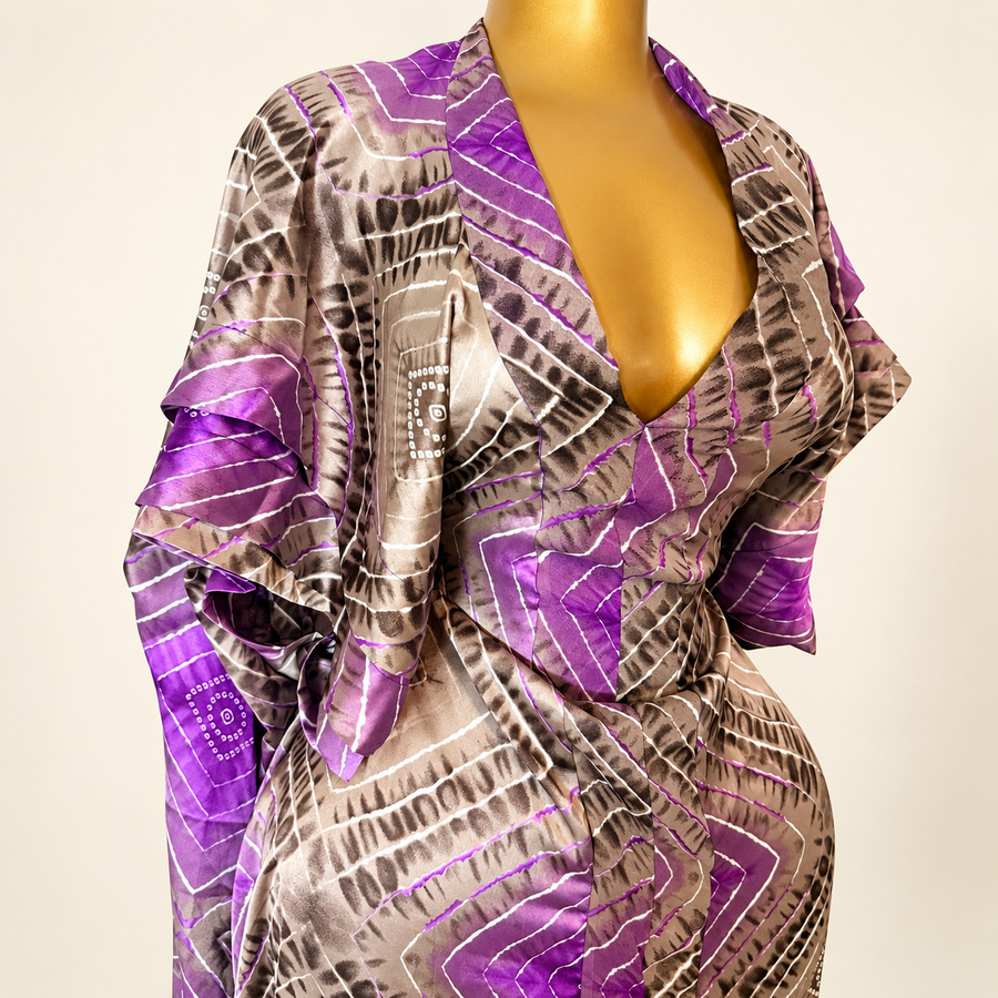 Robe soie imprimée violette
