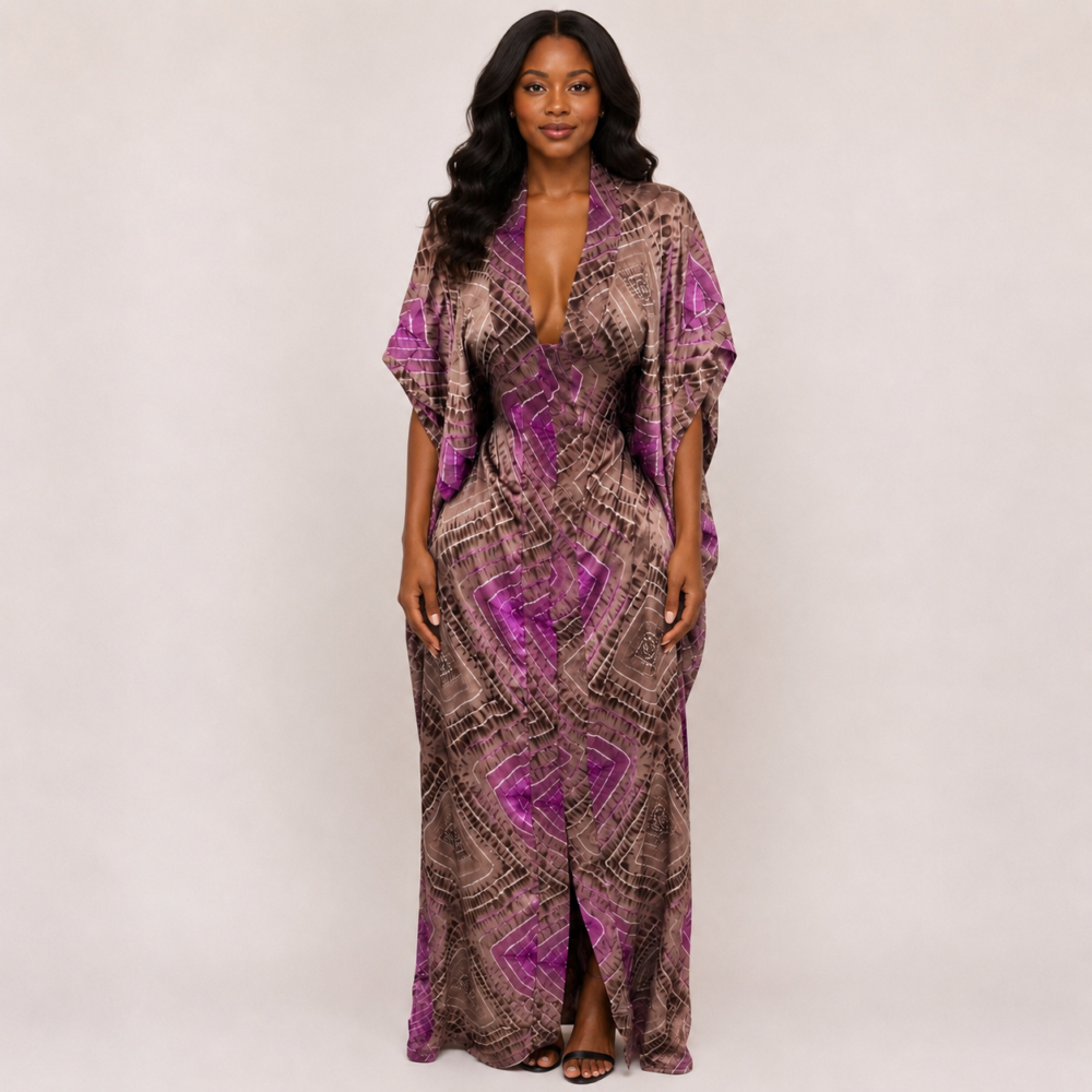Robe Soie Imprimée – Marron et Violet