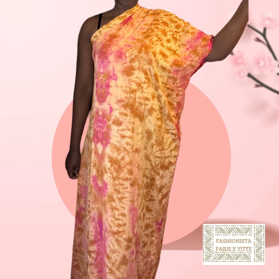 Robe asymétrique jaune et rose