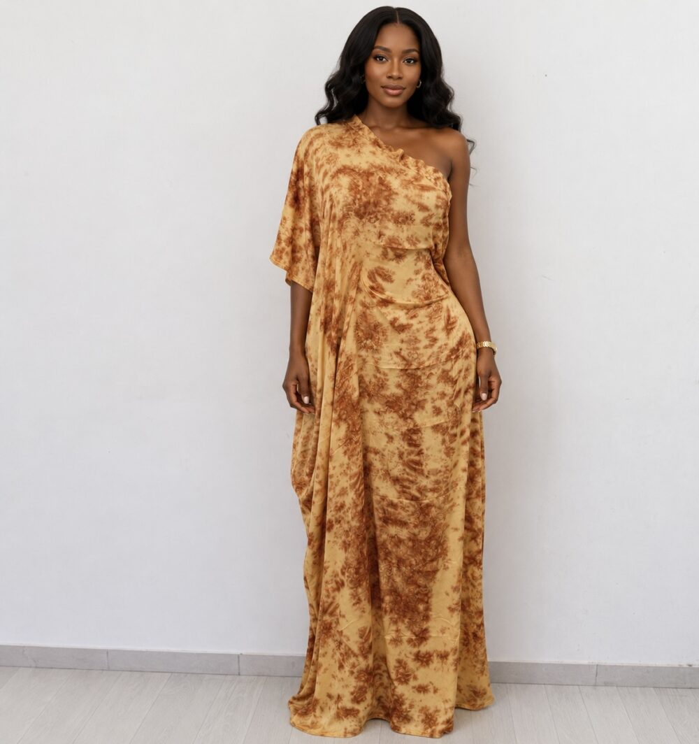 Robe Melhfa Asymétrique jaune et marron