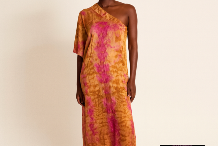 Robe asymetrique rose et marron