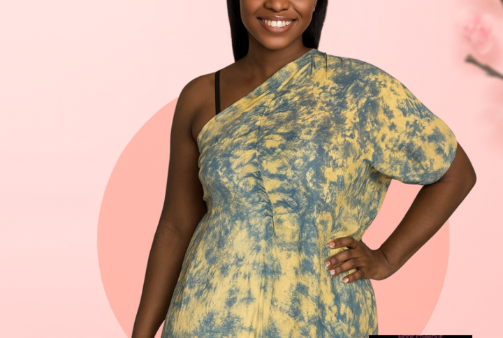 Robe asymetrique jaune et bleu