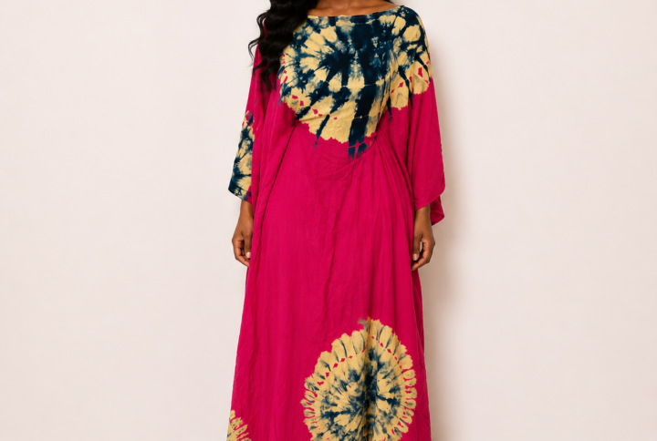 Robe longue melhfa rose et beige