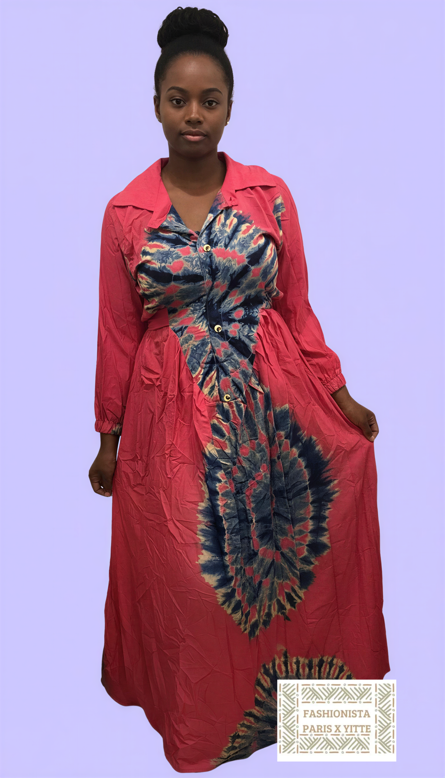 Robe longue en tissu Melhfa rose