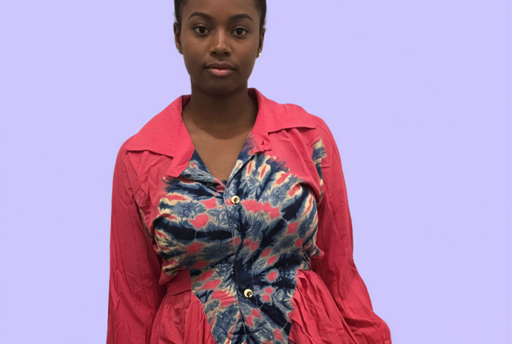 Robe longue en tissu Melhfa rose