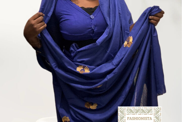 Melhfa Bleu Roi Brodée + Top Assorti