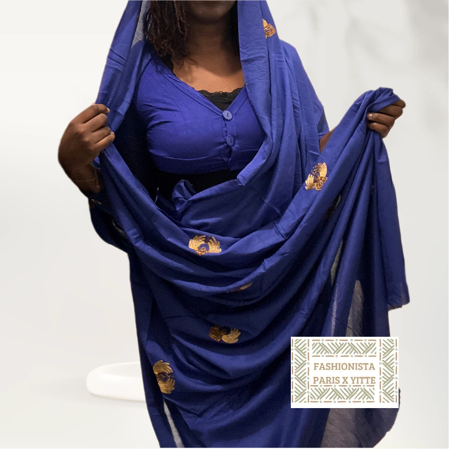 Melhfa Bleu Roi Brodée + Top Assorti