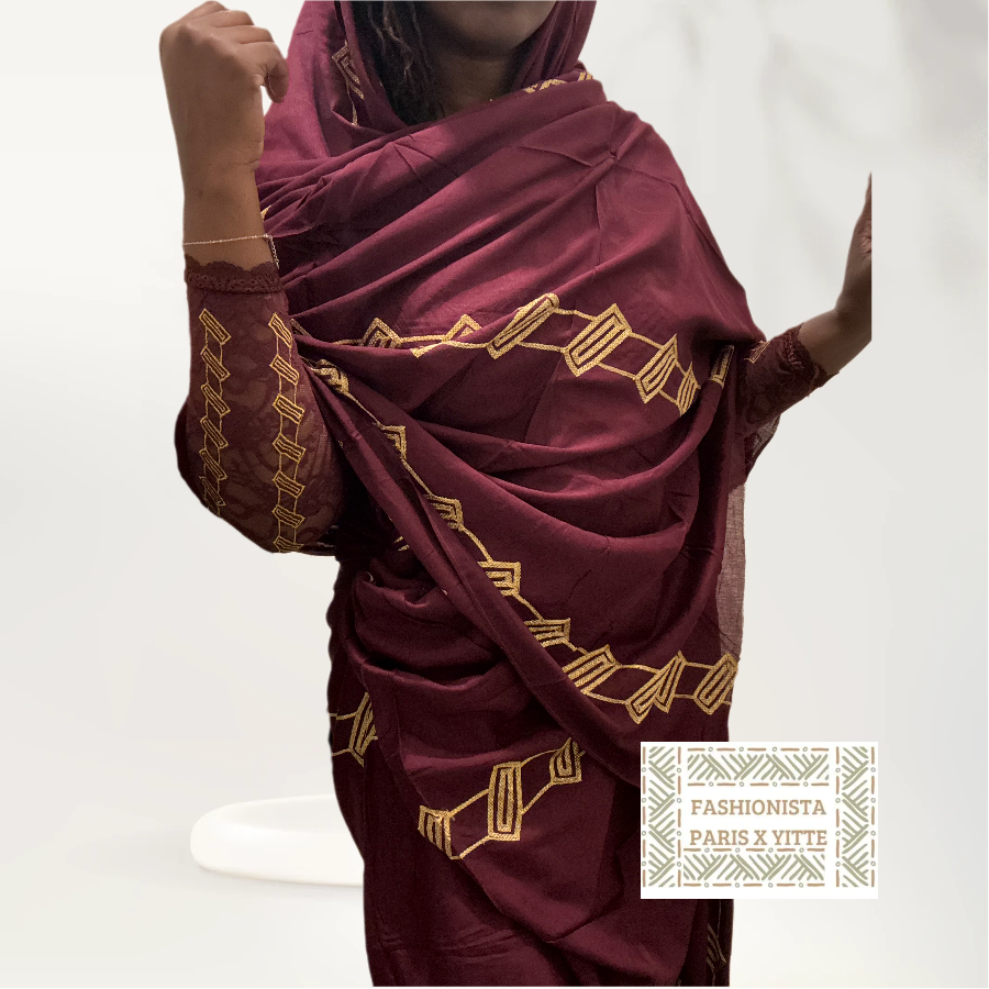 Melhfa Bordeaux Brodée + Top Assorti