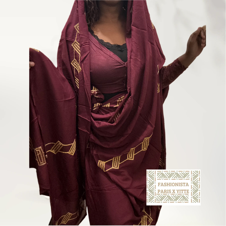 Melhfa Bordeaux Brodée + Top Assorti