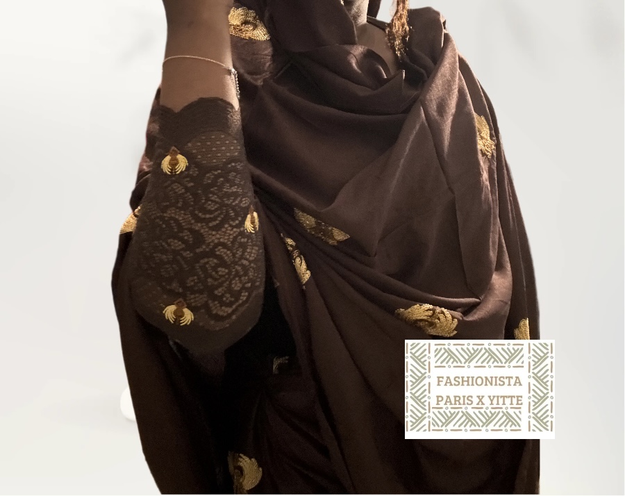 Melhfa brodée marron avec haut assorti