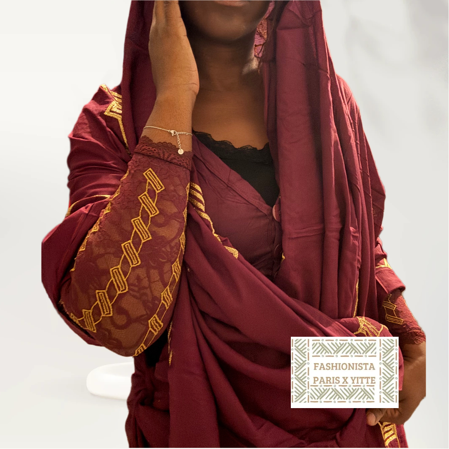 Melhfa Bordeaux Brodée + Top Assorti