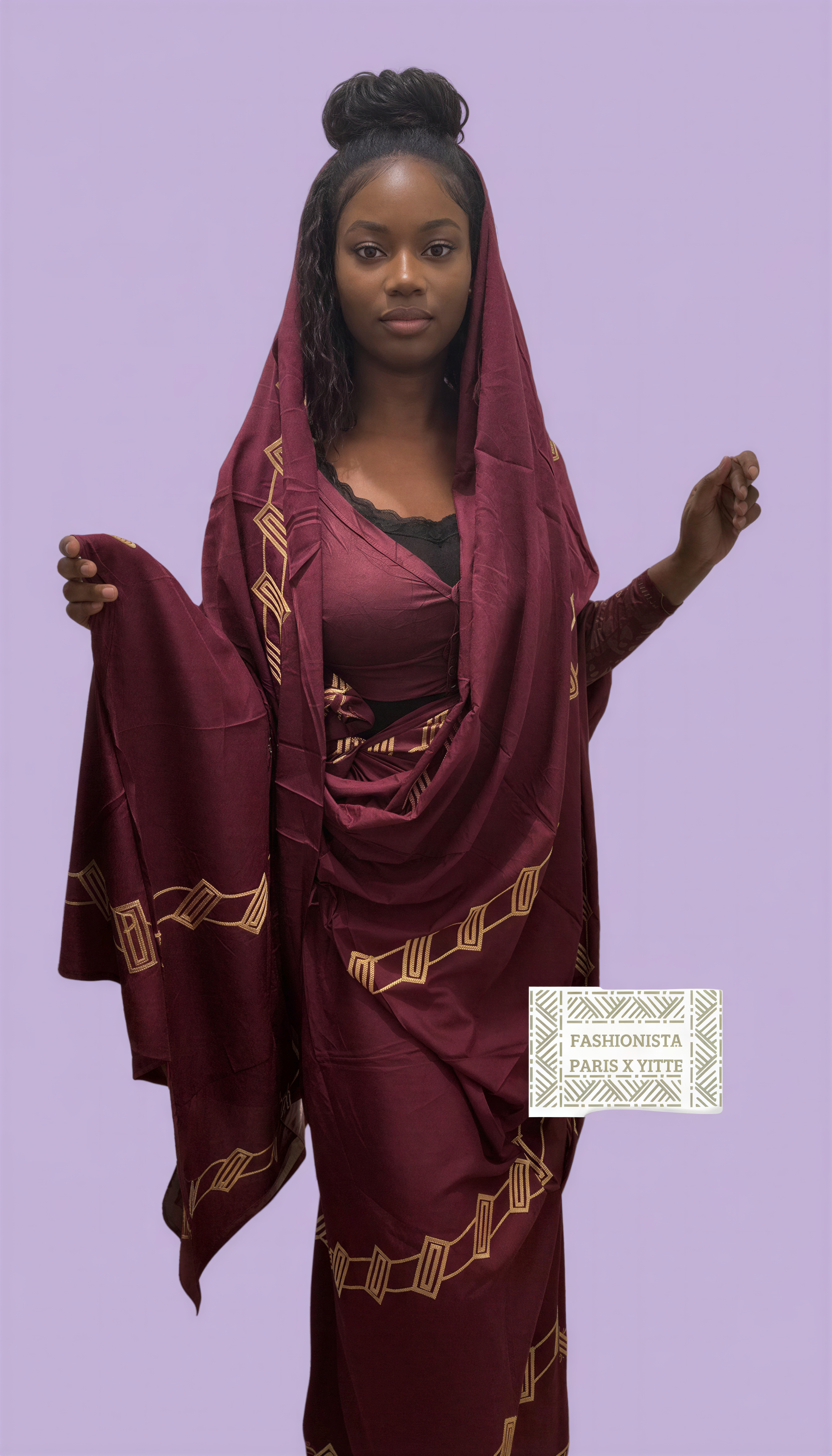 Melhfa Bordeaux Brodée + Top Assorti