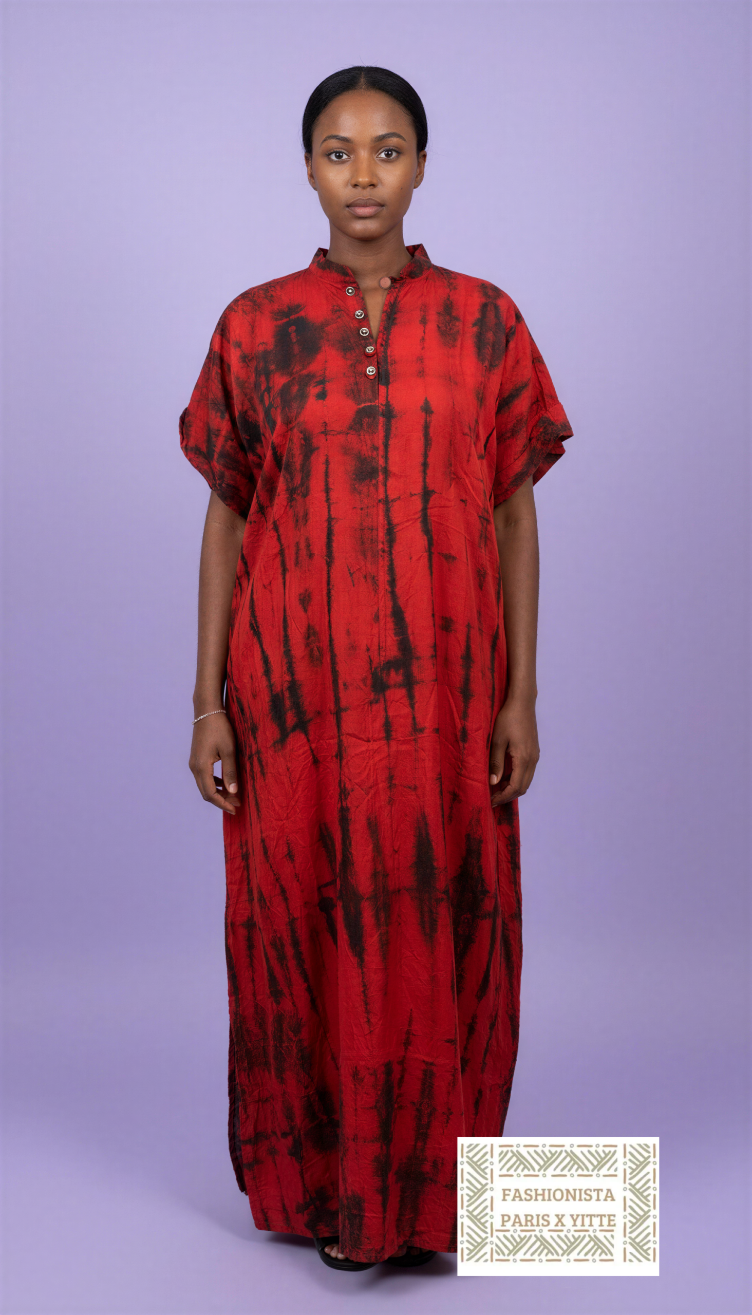 Robe longue africaine rouge et noire