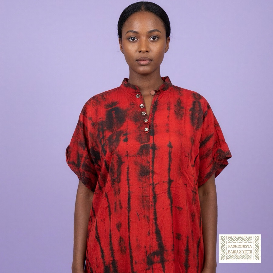 Robe longue africaine rouge et noire