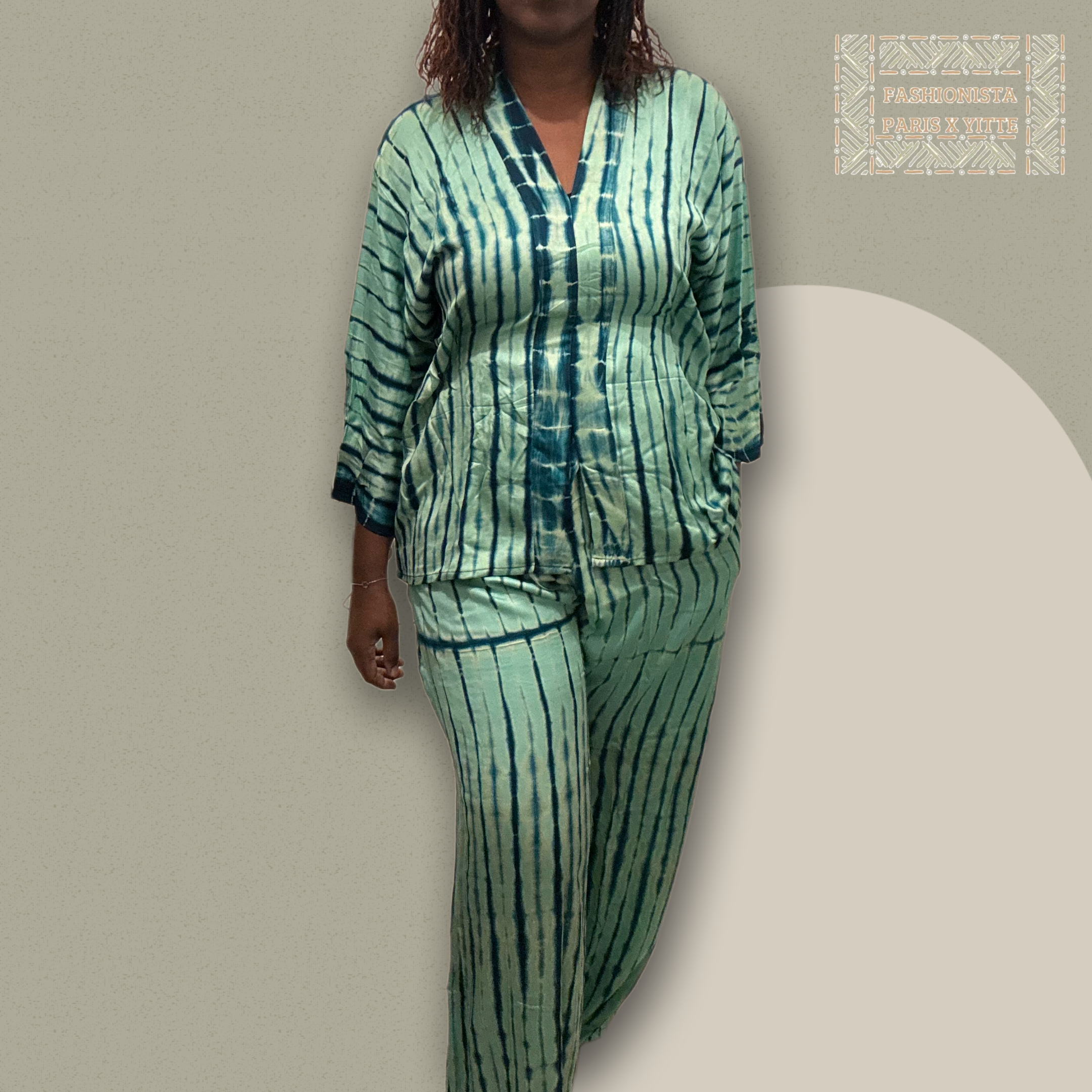 Ensemble africain femme vert tie and dye