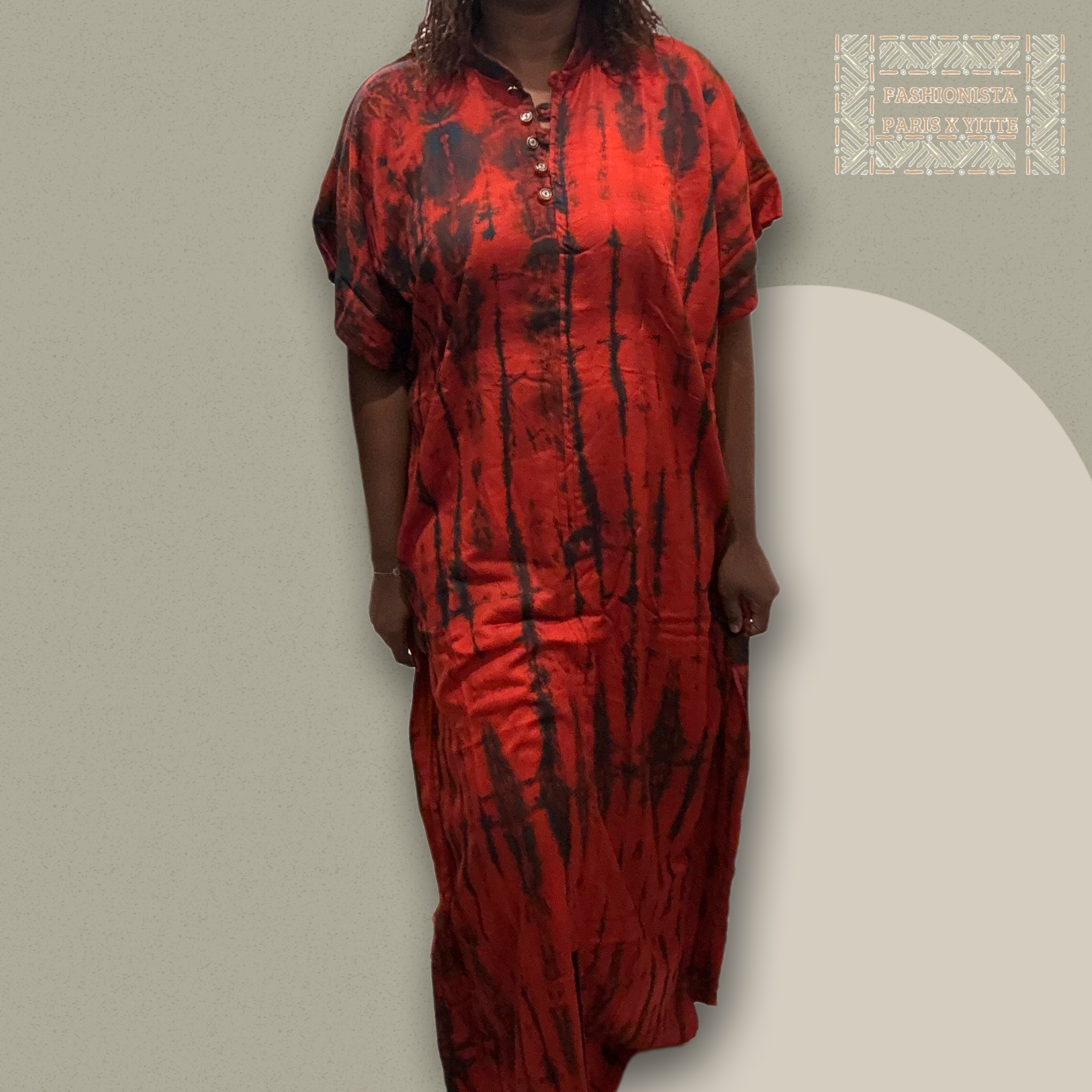 Robe longue africaine rouge et noire