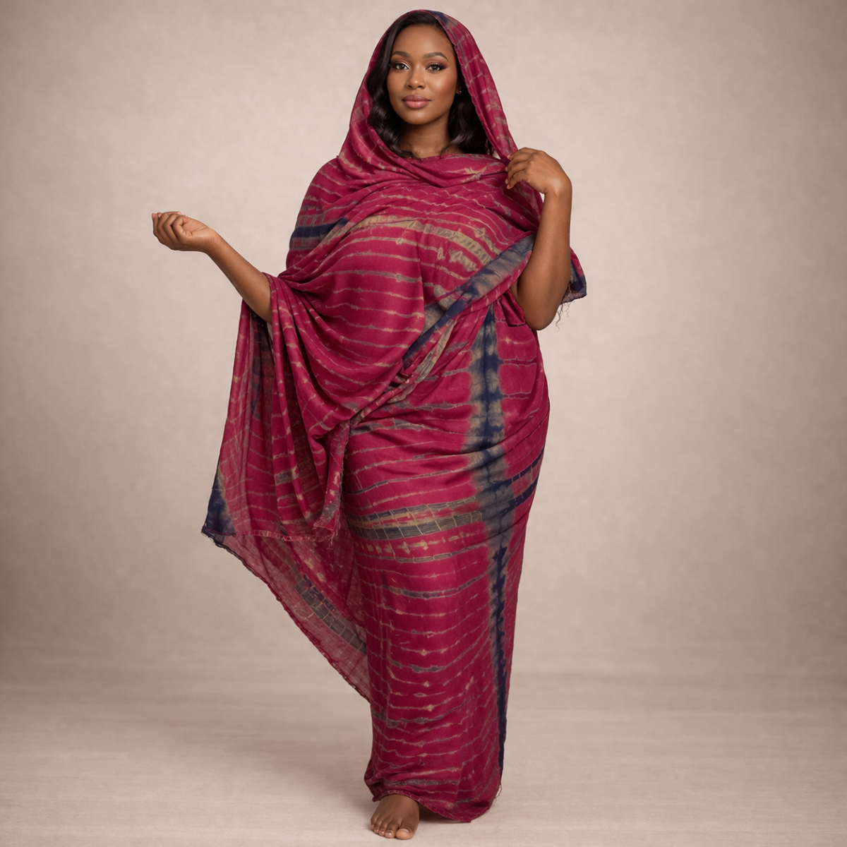 Melhfa Tie & Dye Bordeaux et Indigo