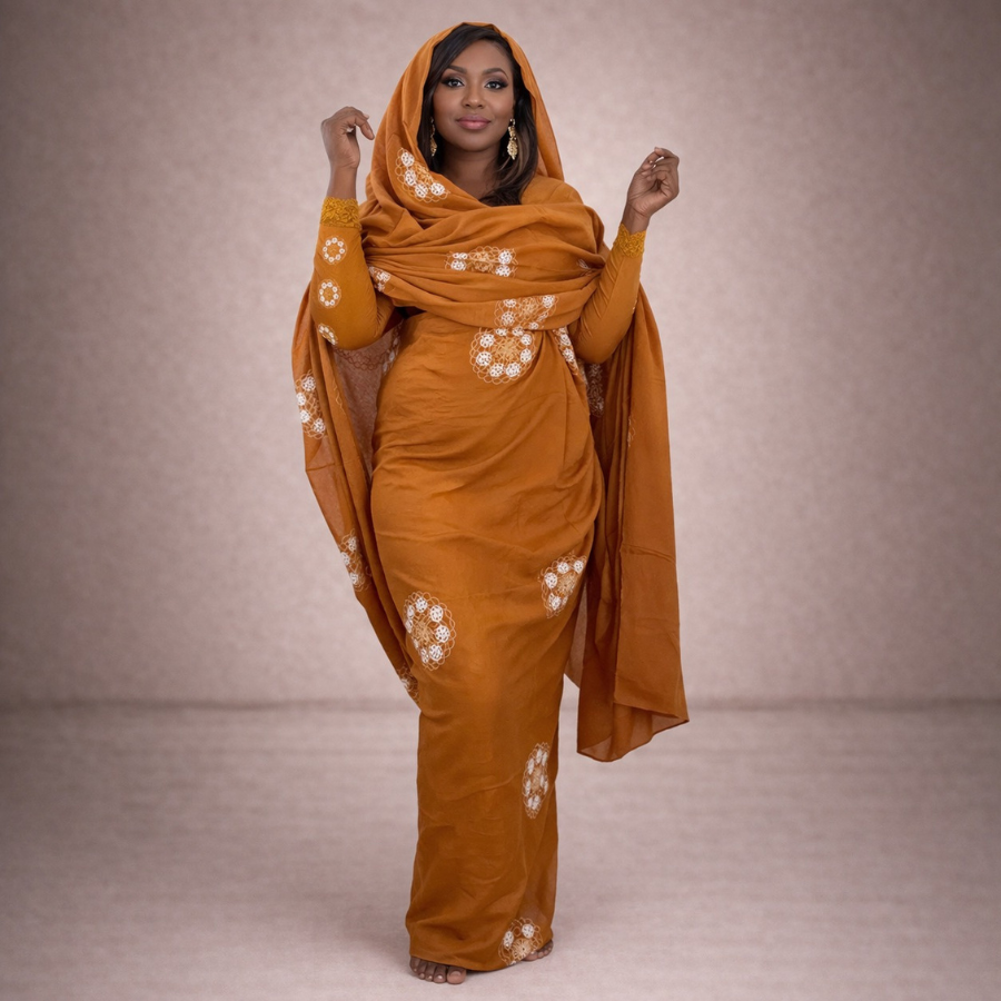 Melhfa terracotta brodée femme