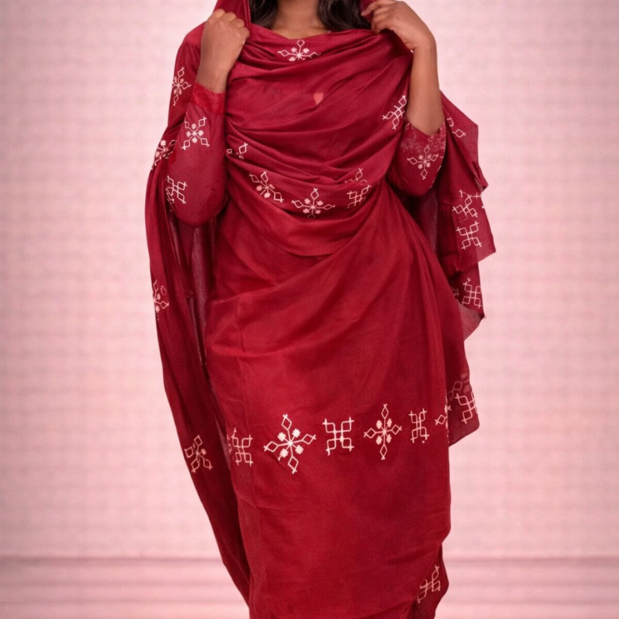 Melhfa bordeaux avec body assorti