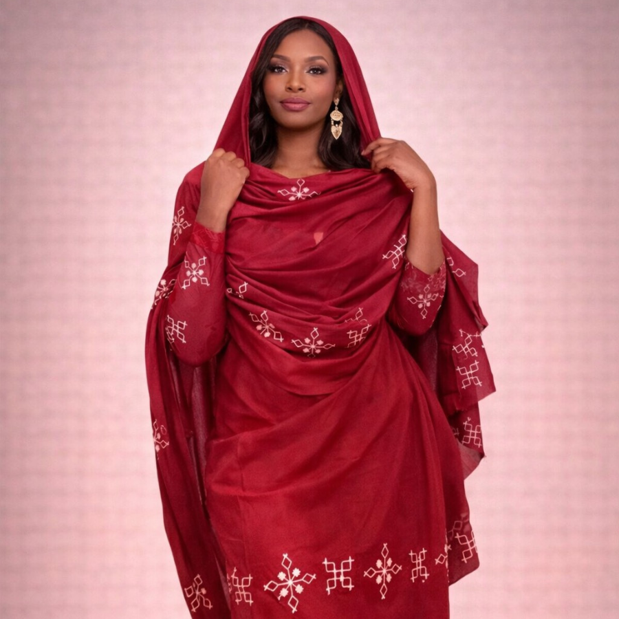 Melhfa bordeaux avec body assorti