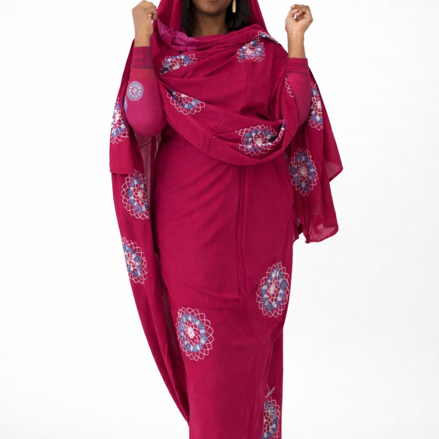 Melhfa fuchsia avec body assorti