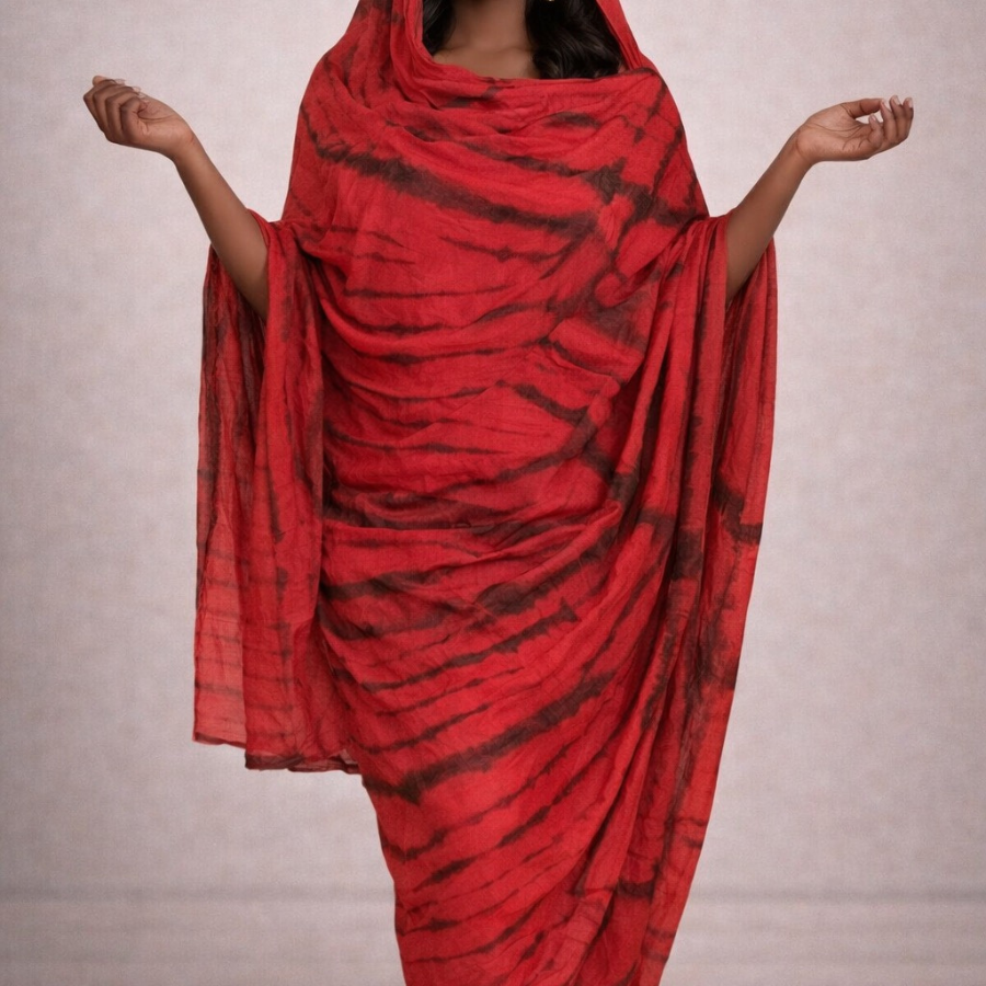 Melhfa rouge non cousue tie and dye