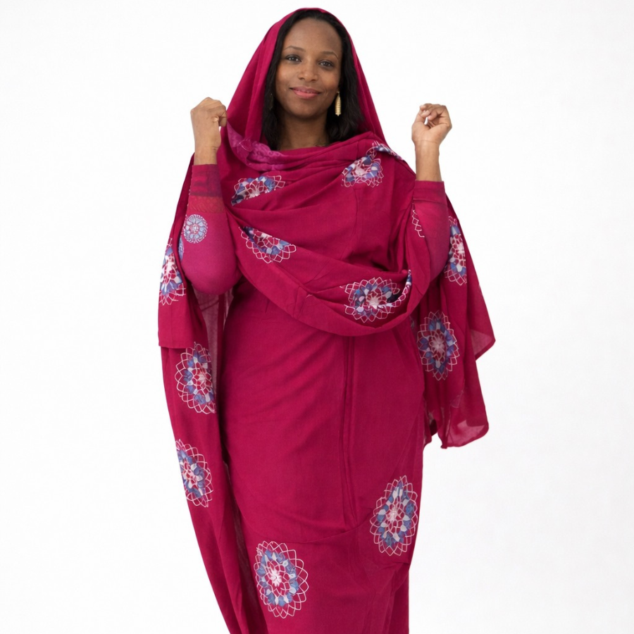 Melhfa fuchsia avec body assorti