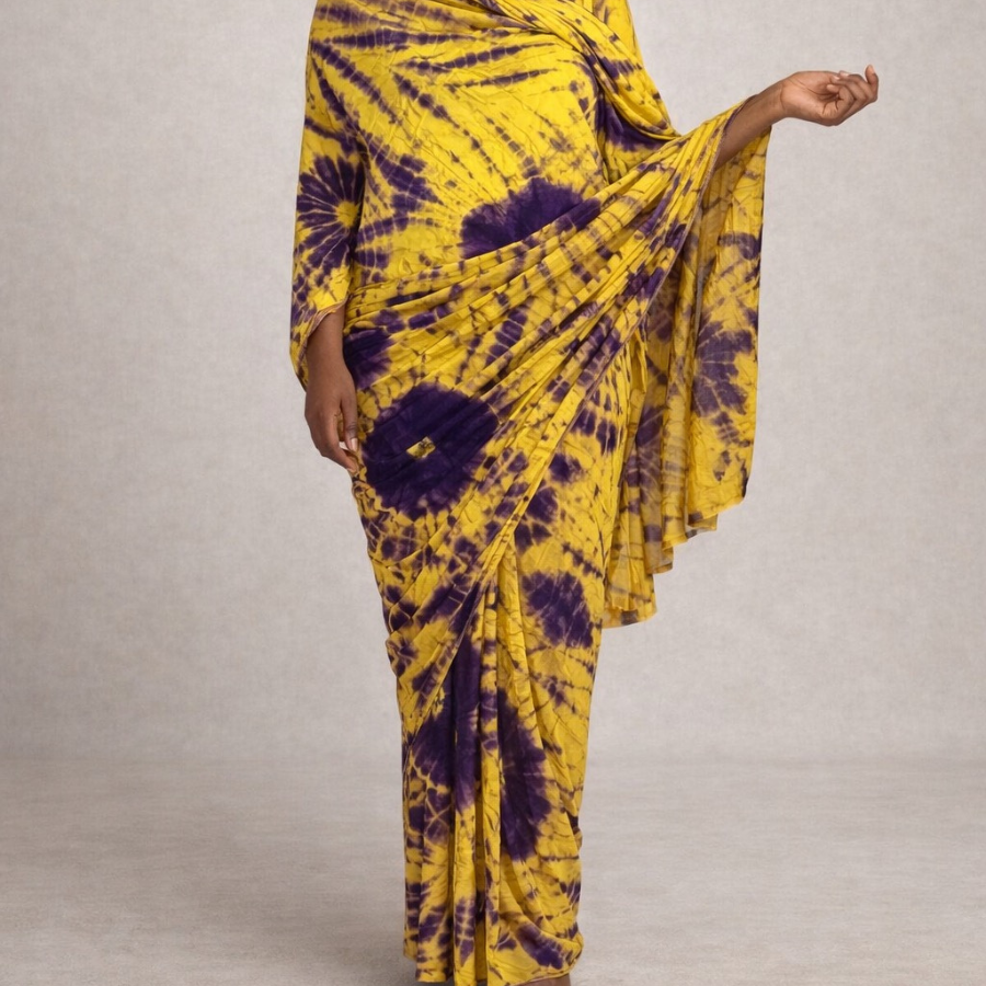 Melhfa Tie & Dye Jaune Soleil et Violet