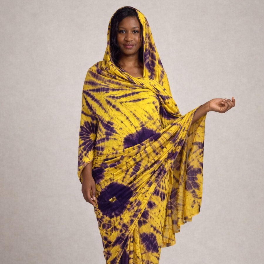 Melhfa Tie & Dye Jaune Soleil et Violet