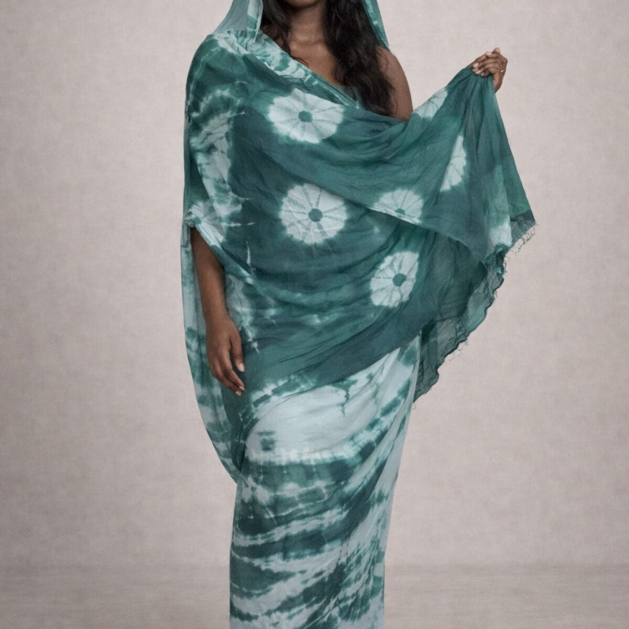 Melhfa verte non cousue tie and dye
