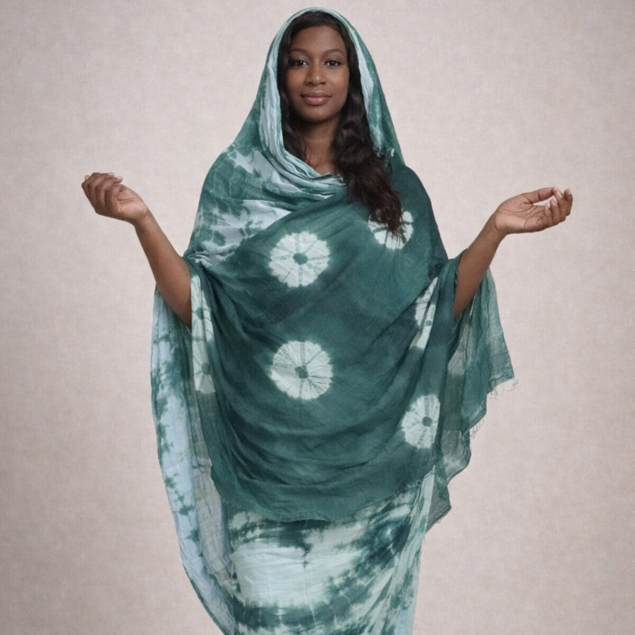 Melhfa verte non cousue tie and dye